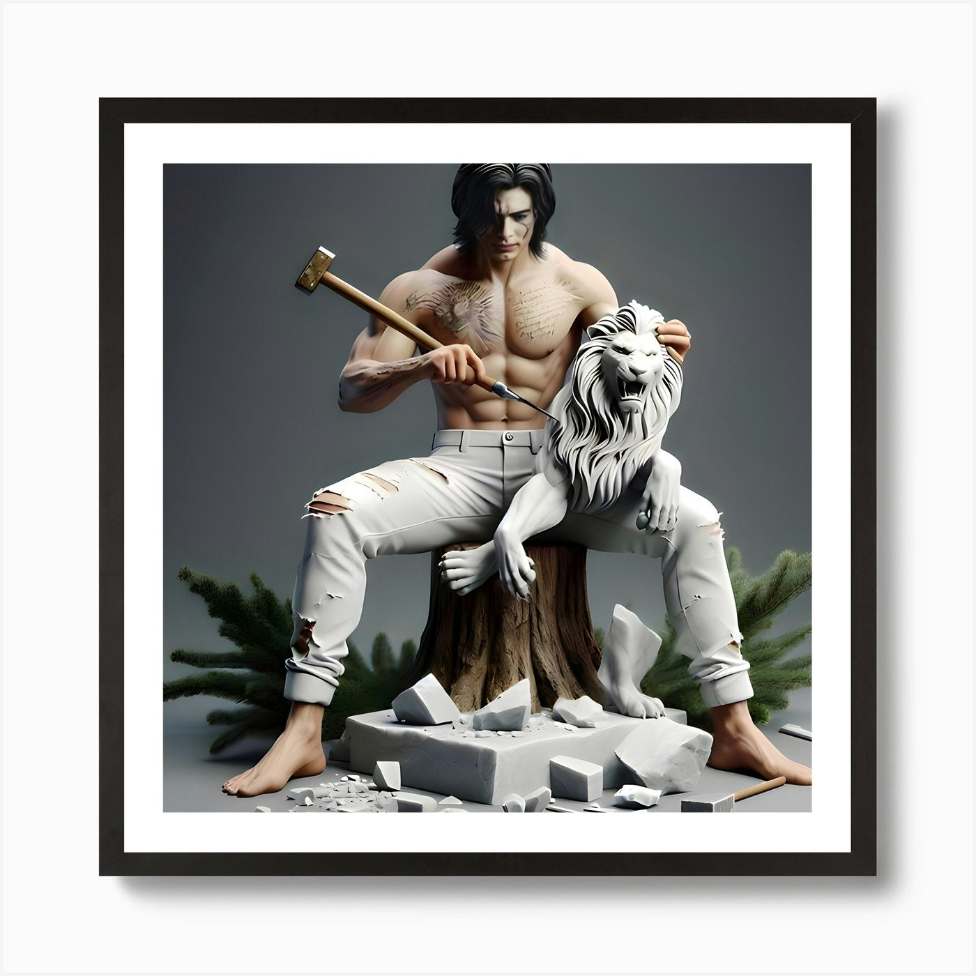 Adamantium, The Joker With A Lion A Framed Wall Art Poster Canvas Print Picture