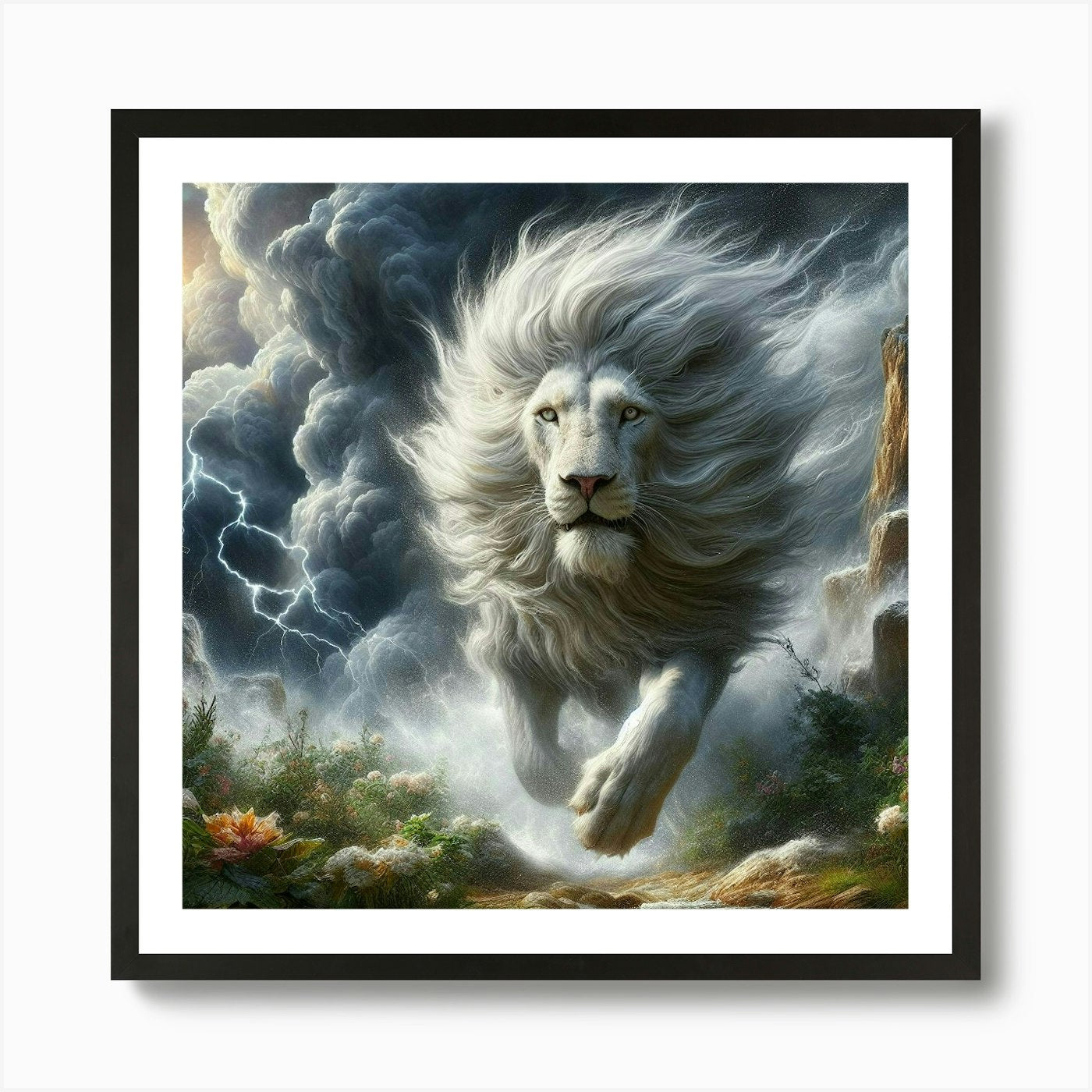 Lion In The Storm Art Print Framed Wall Art Poster Canvas Print Picture