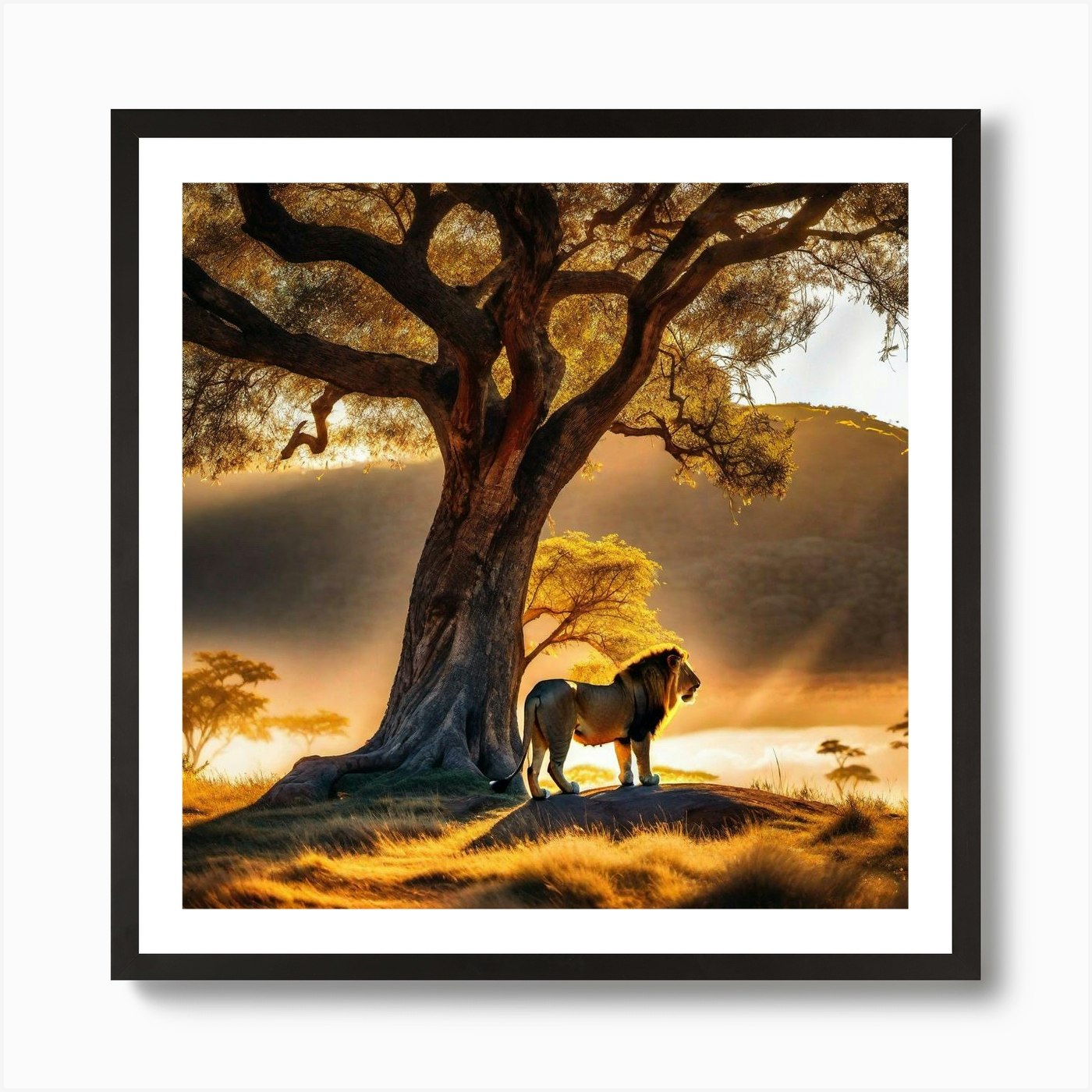 Lion Under The Tree 4 Art Print Framed Wall Art Poster Canvas Print Picture