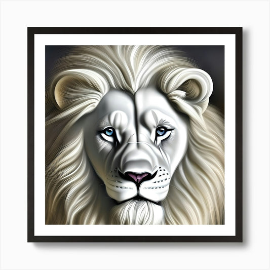Majestic White Lion Art Print Framed Wall Art Poster Canvas Print Picture