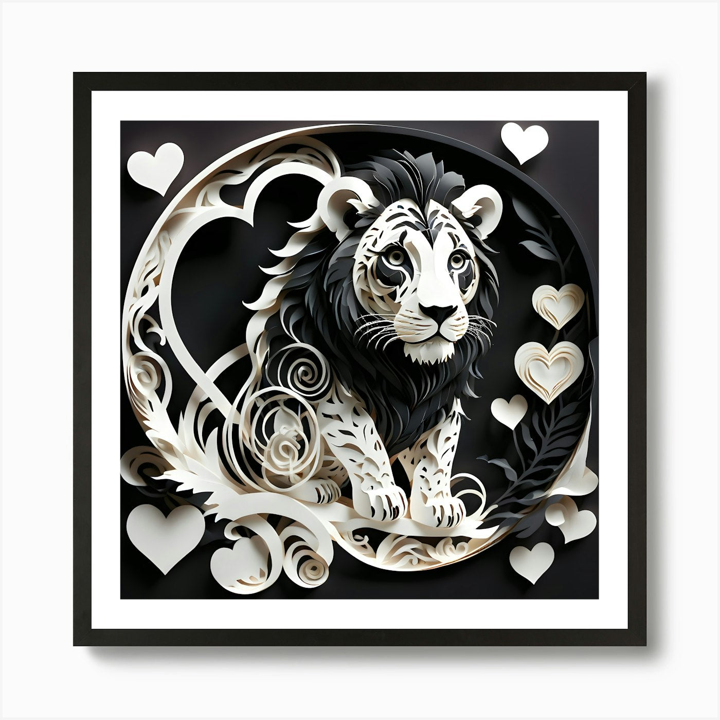 Lion With Hearts Art Print Framed Wall Art Poster Canvas Print Picture