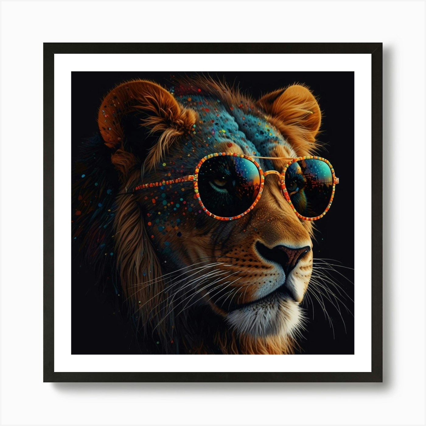 Lion In Sunglasses Art Print Framed Wall Art Poster Canvas Print Picture