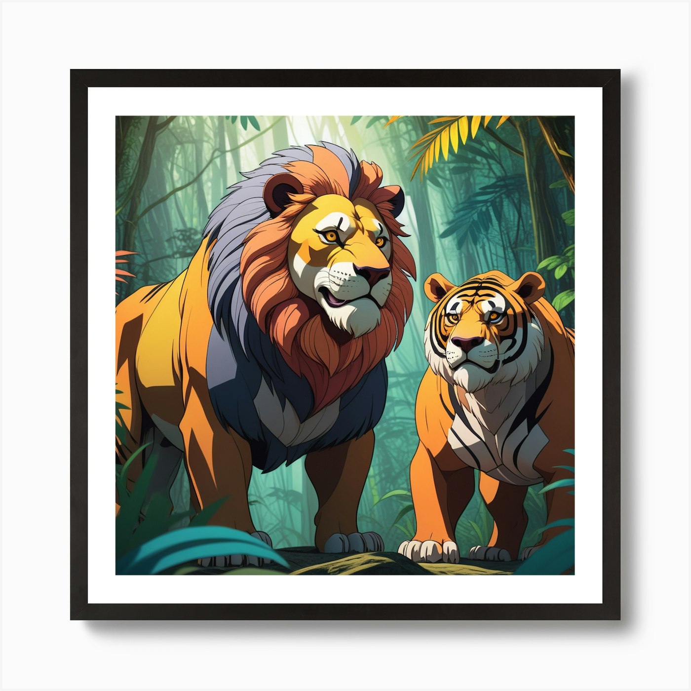 Illustration Of A Majestic Lion Fea Framed Wall Art Poster Canvas Print Picture