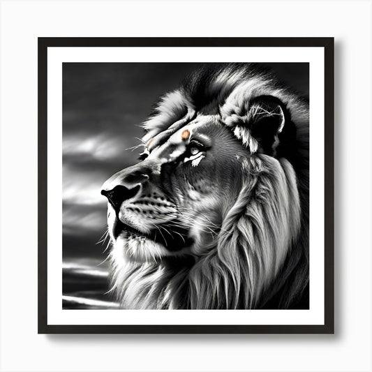 Lion In Black And White 2 Art Print Framed Wall Art Poster Canvas Print Picture