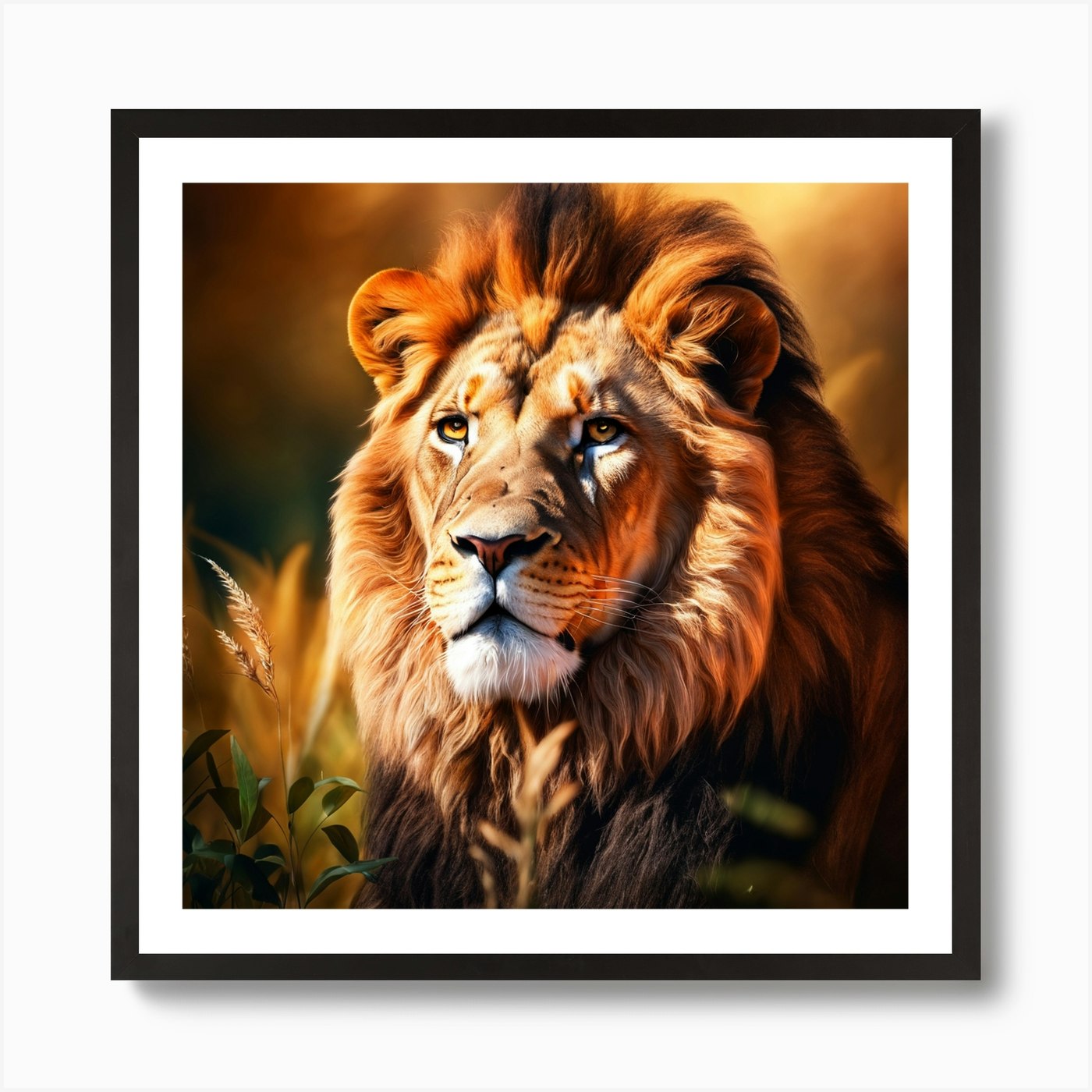 Lion In The Grass Art Print Framed Wall Art Poster Canvas Print Picture