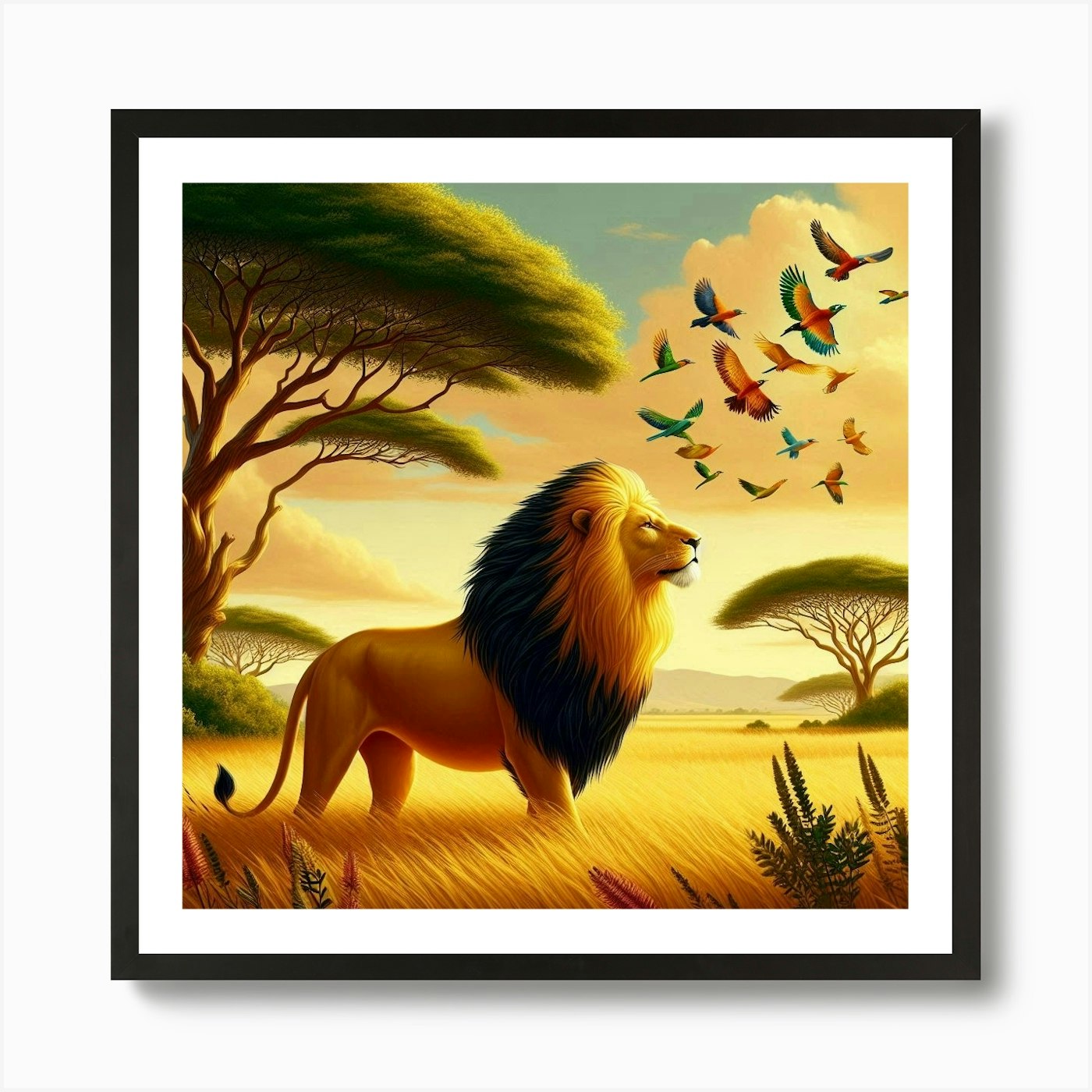 Lion In The Savannah 39 Art Print Framed Wall Art Poster Canvas Print Picture