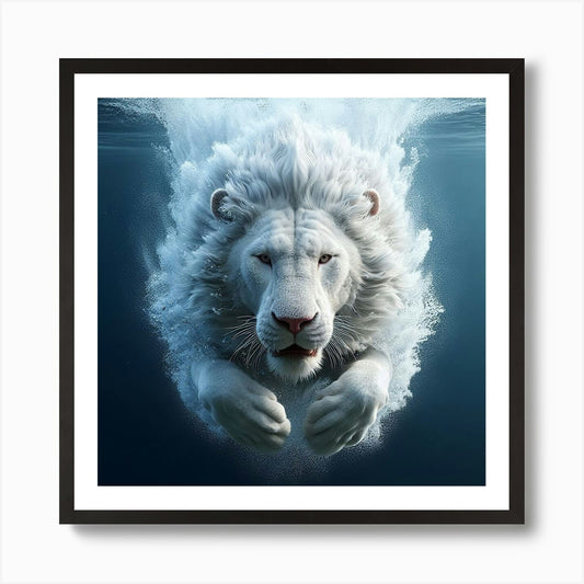 White Lion Underwater 2 Art Print Framed Wall Art Poster Canvas Print Picture
