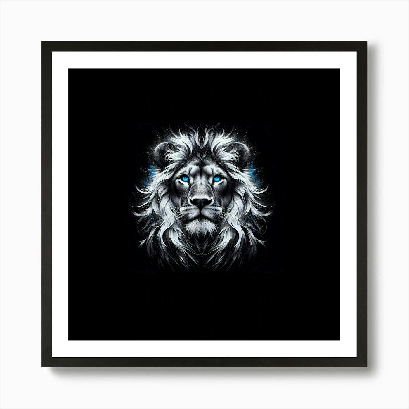 Lion Head / electric blue eyes / Ar Framed Wall Art Poster Canvas Print Picture