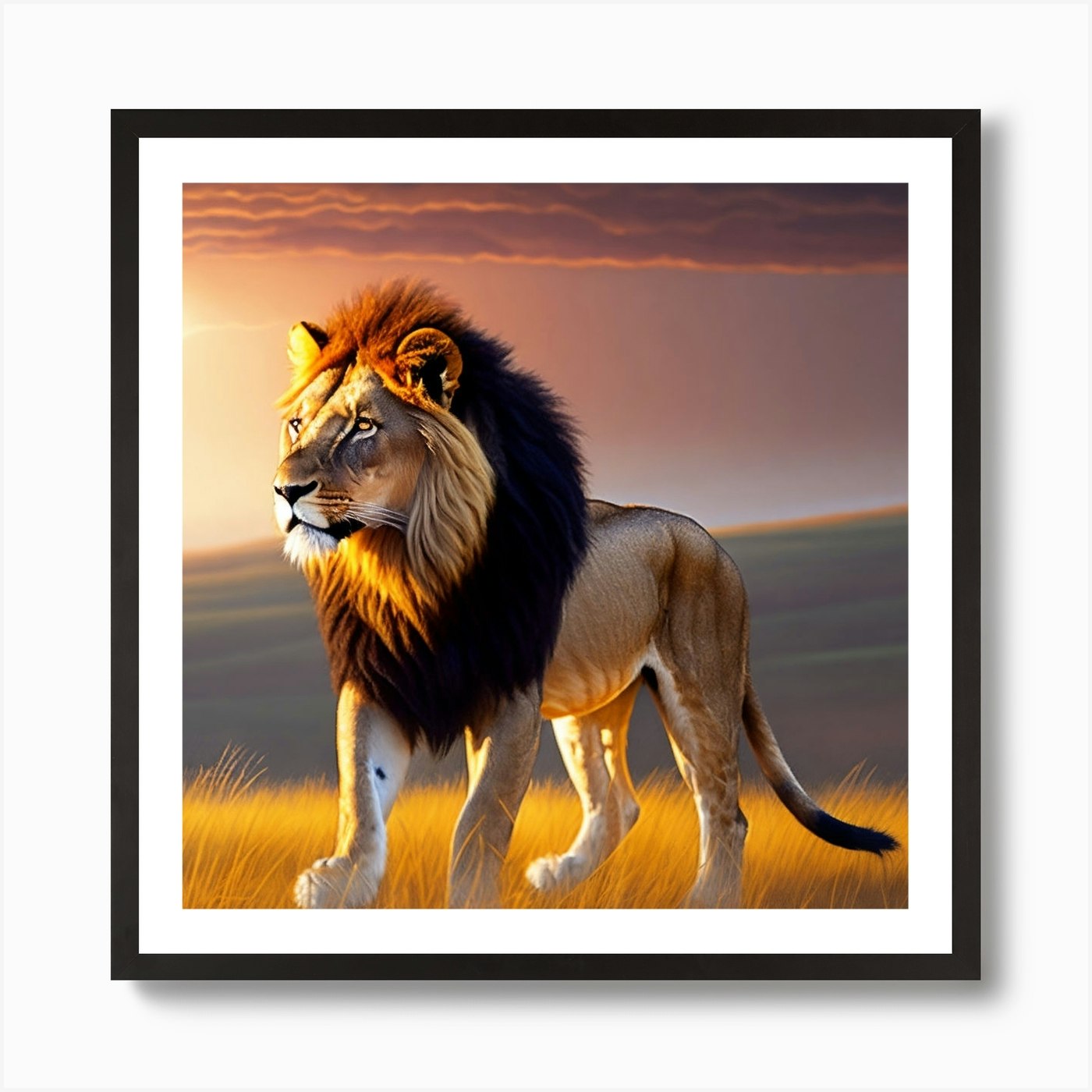 Lion At Sunset Art Print Framed Wall Art Poster Canvas Print Picture