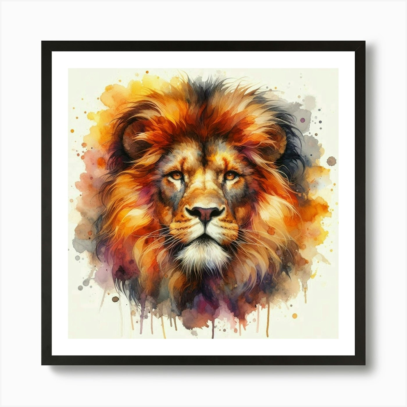 Lion Head painting in water color A Framed Wall Art Poster Canvas Print Picture