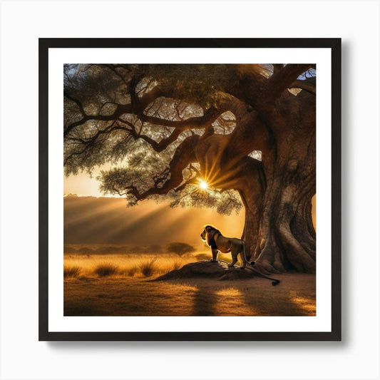 Lion And The Tree 2 Art Print Framed Wall Art Poster Canvas Print Picture