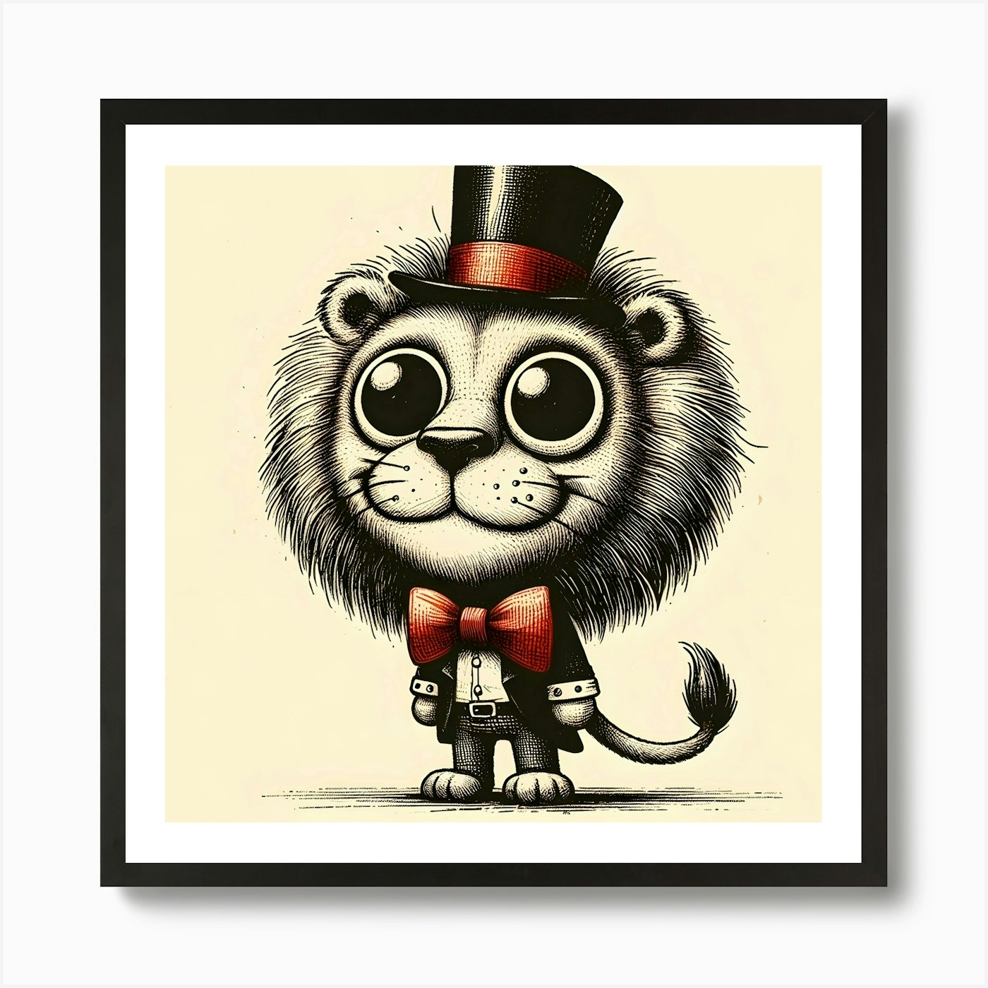 Lion In Top Hat 4 Art Print Framed Wall Art Poster Canvas Print Picture