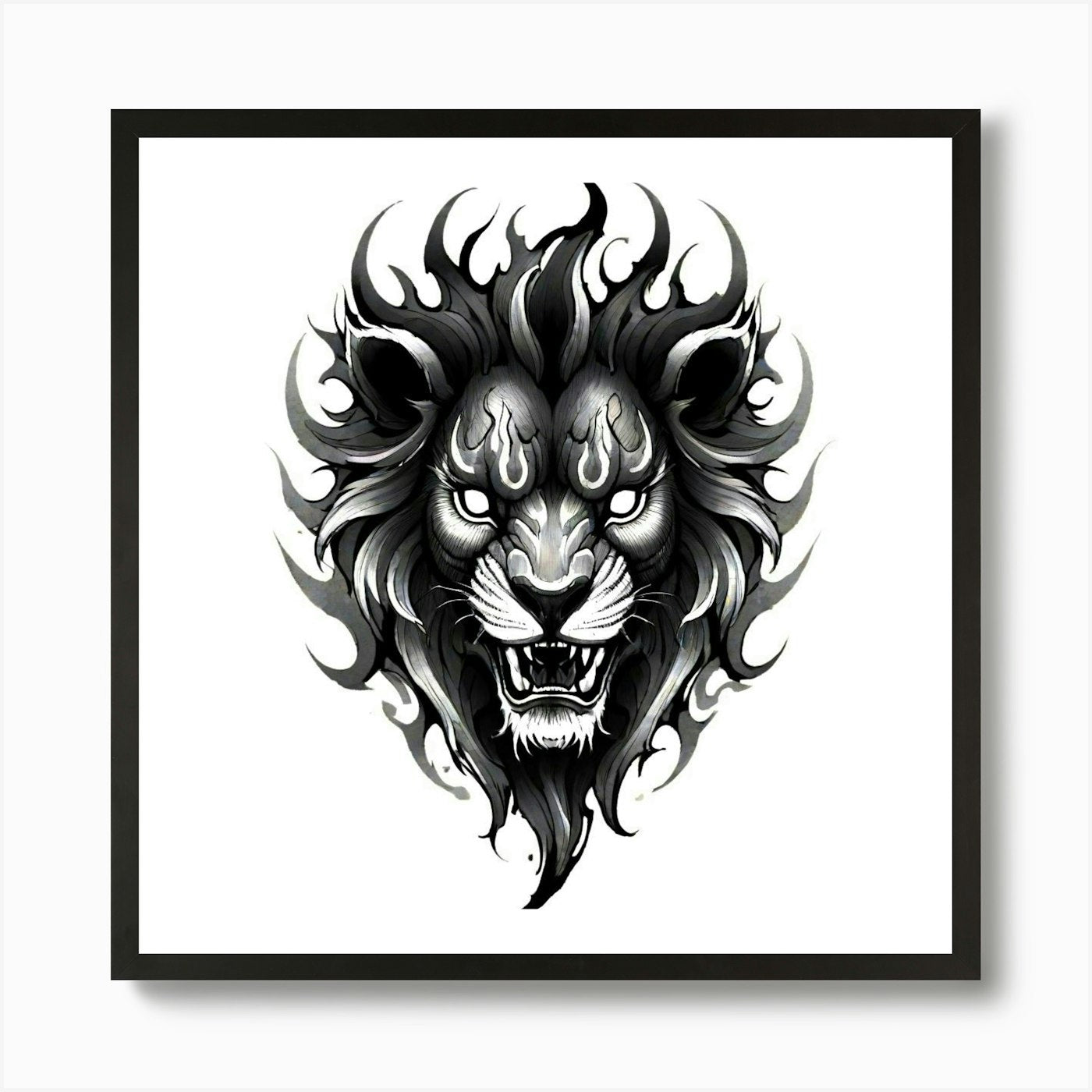 Lion Head Tattoo 13 Art Print Framed Wall Art Poster Canvas Print Picture