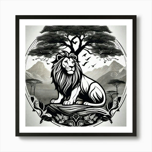Lion And Tree 3 Art Print Framed Wall Art Poster Canvas Print Picture