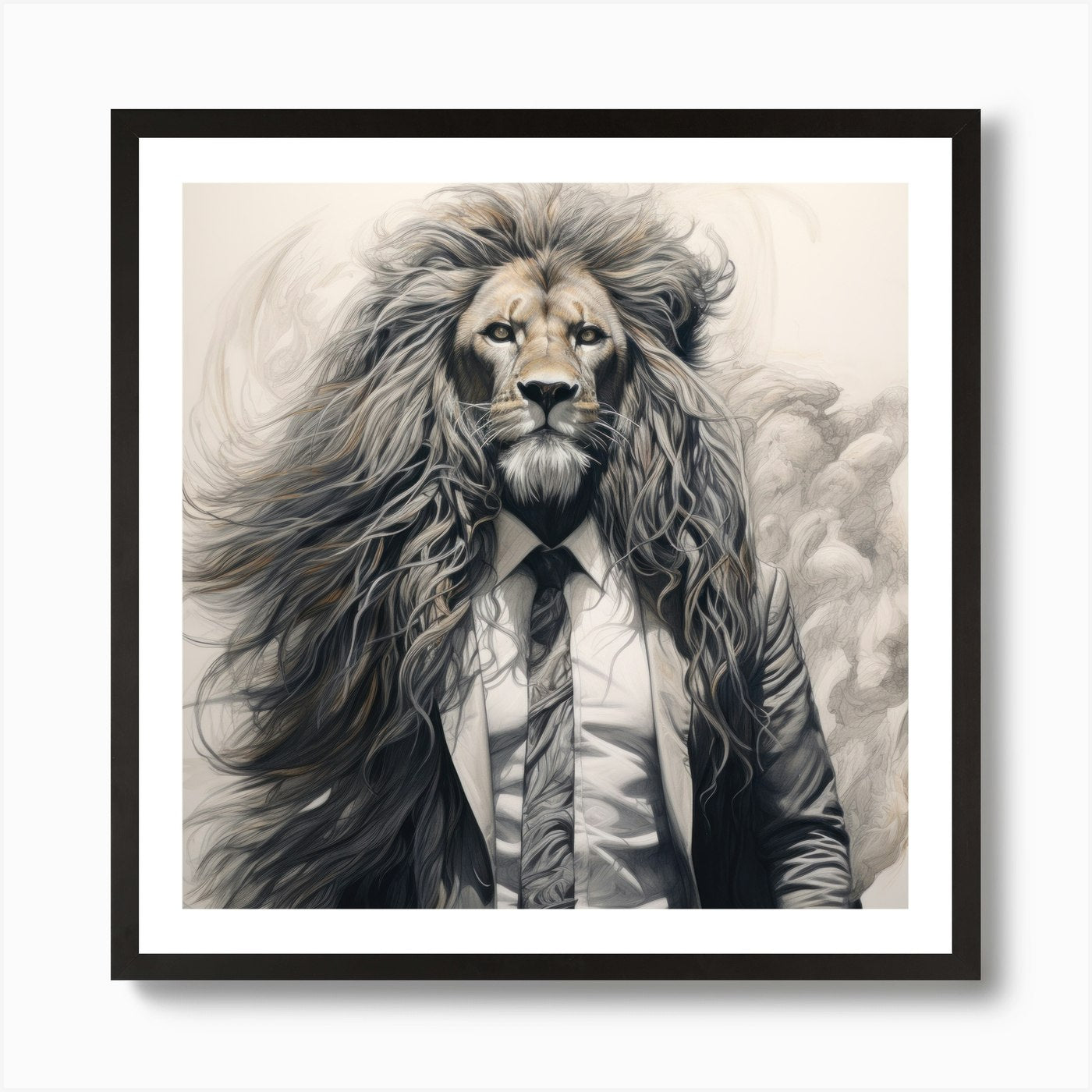 Lion In Business Suit Art Print Framed Wall Art Poster Canvas Print Picture