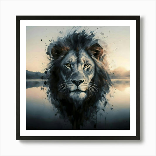 Lion Head Double Exposure Art Print Framed Wall Art Poster Canvas Print Picture