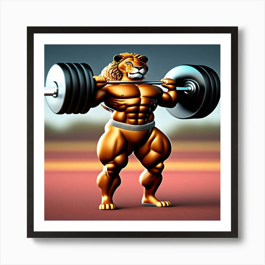 Lion Lifting Barbell Art Print Framed Wall Art Poster Canvas Print Picture