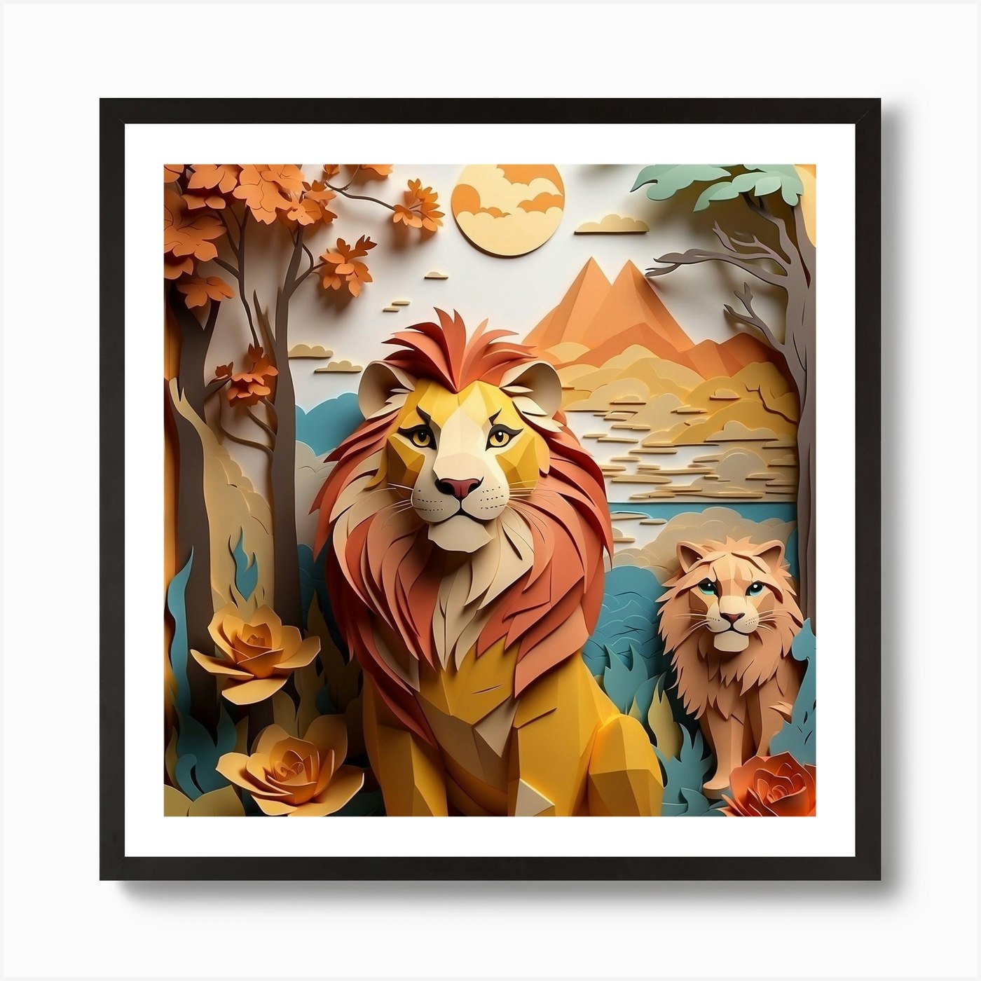 Lions Art Print Framed Wall Art Poster Canvas Print Picture