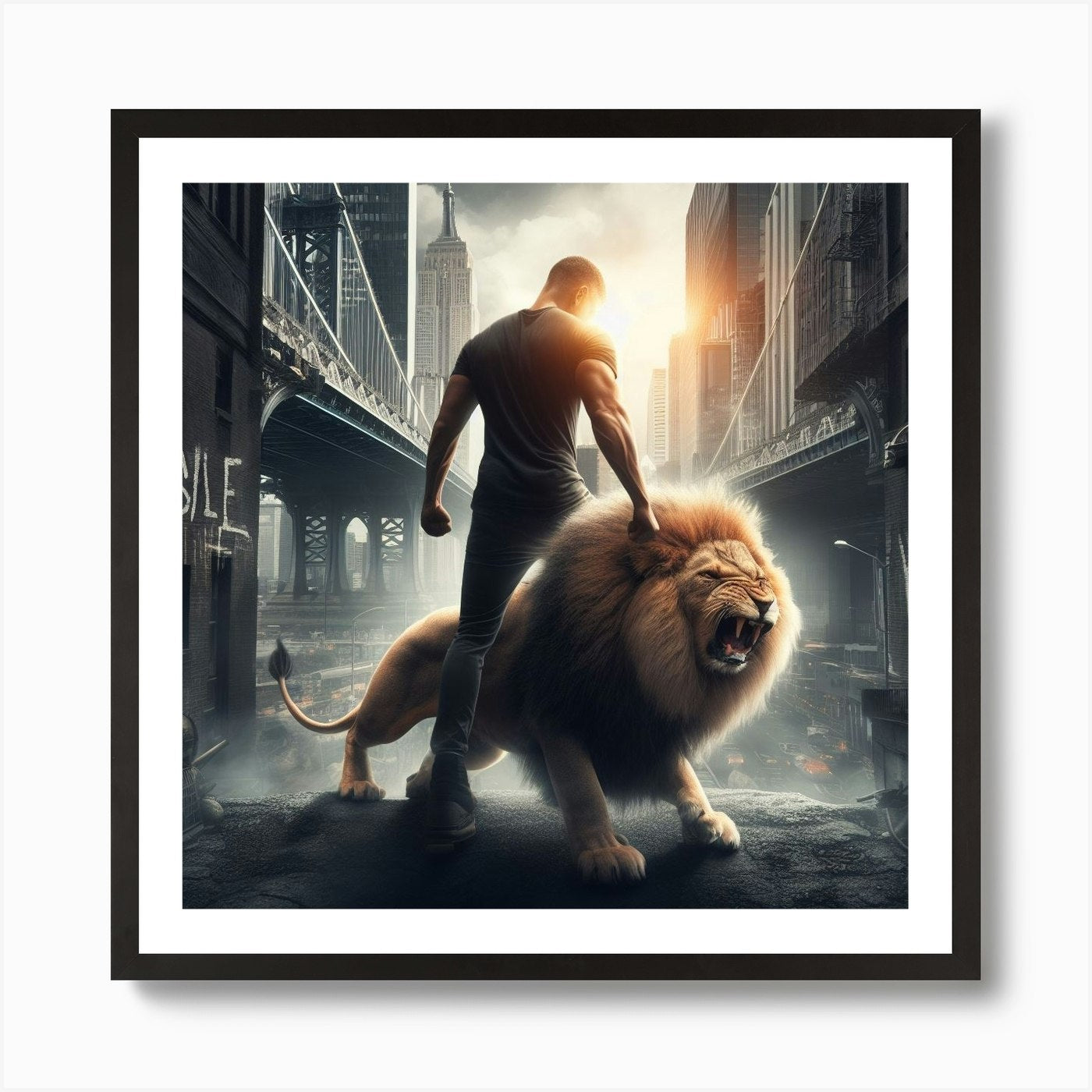 Hustle like a lion in the concrete  Framed Wall Art Poster Canvas Print Picture