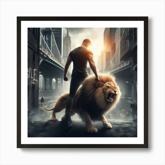 Hustle like a lion in the concrete  Framed Wall Art Poster Canvas Print Picture