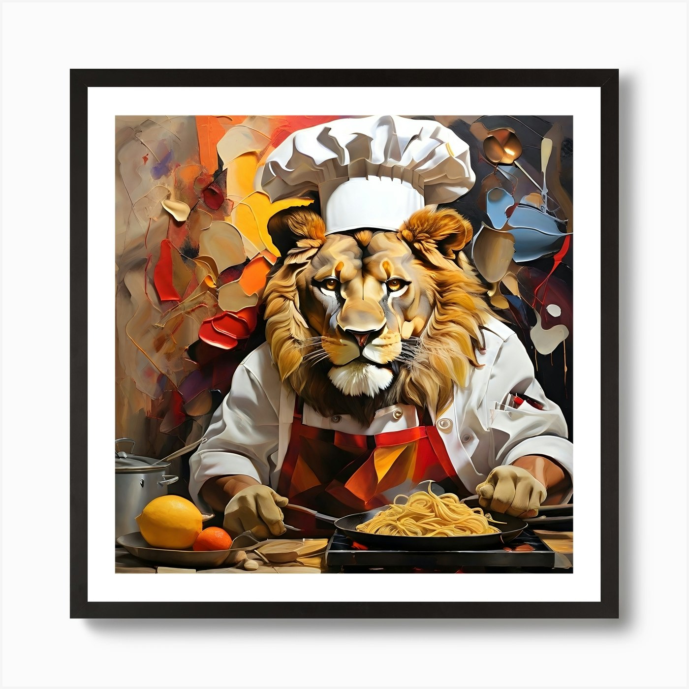 Chef Lion Art Print Framed Wall Art Poster Canvas Print Picture