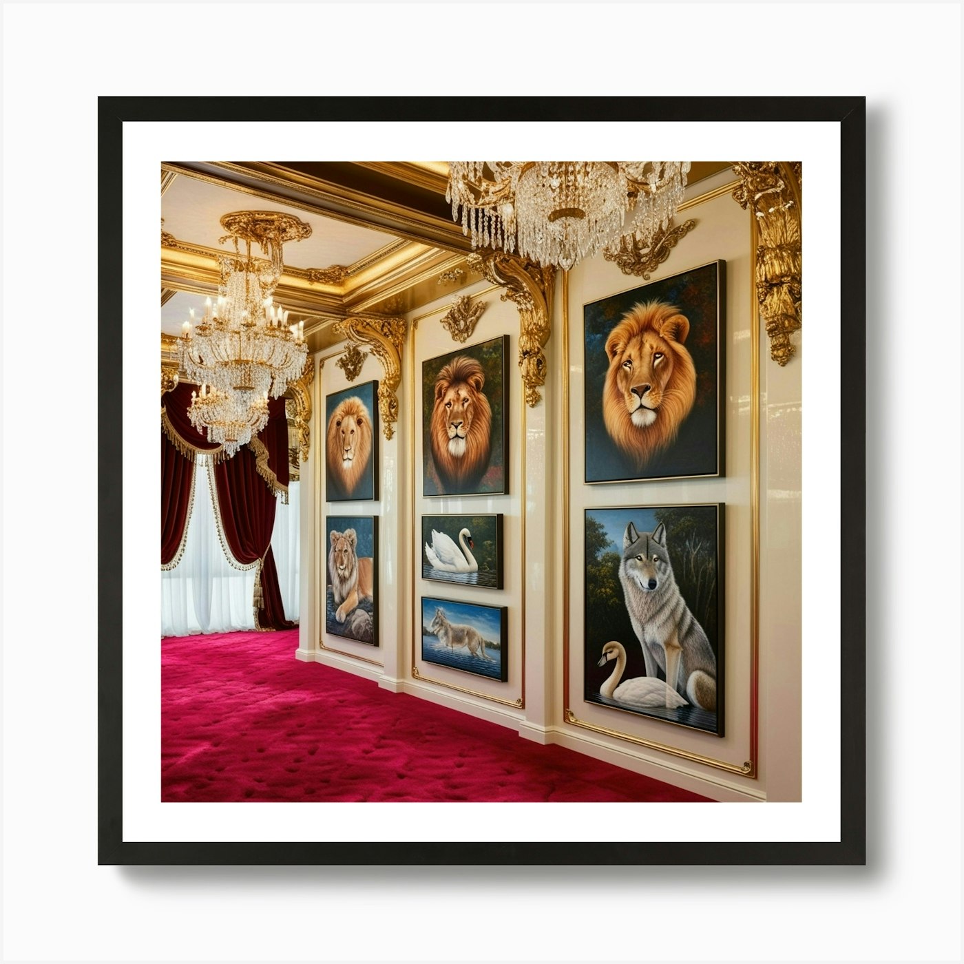 Lions In A Room Art Print Framed Wall Art Poster Canvas Print Picture