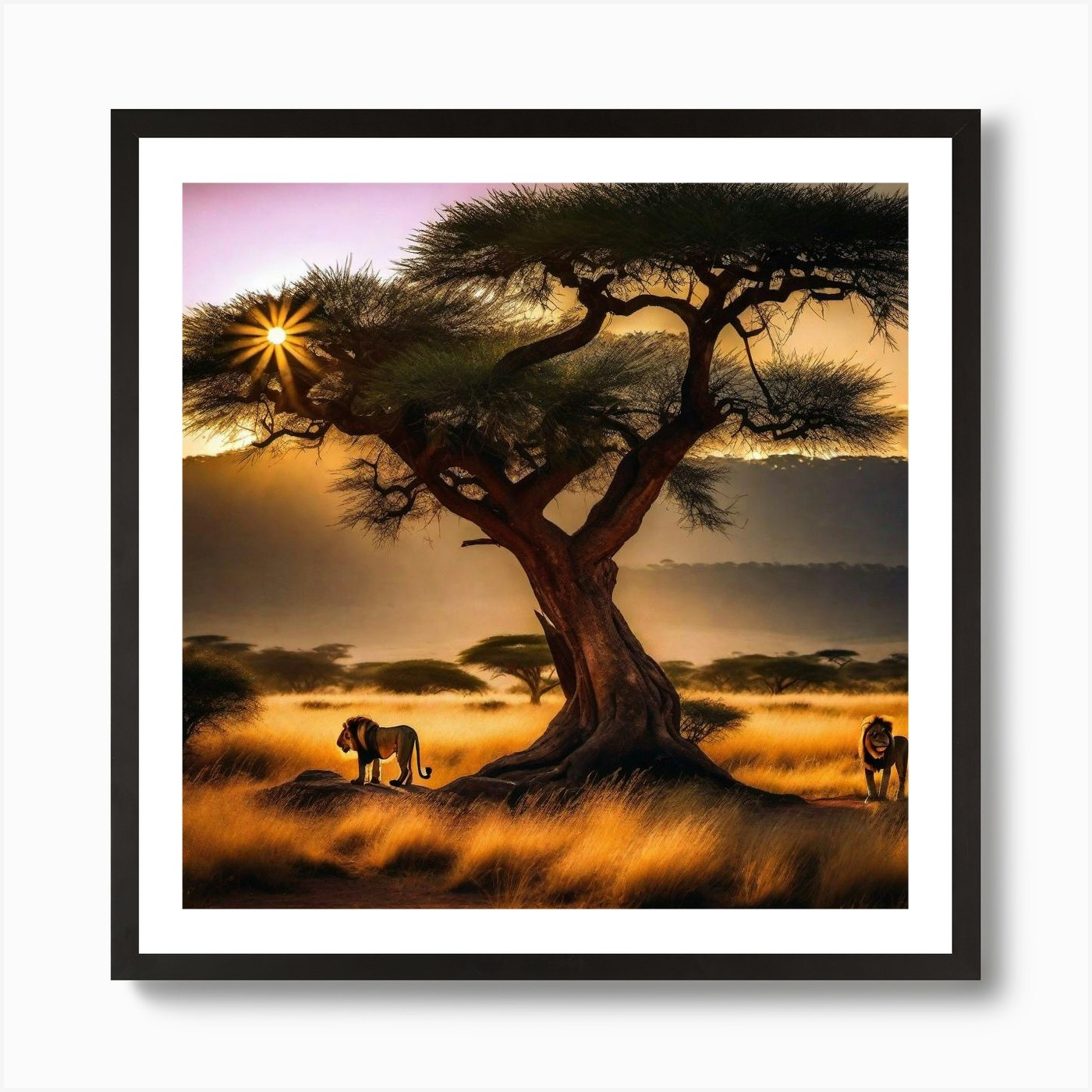 Lions In The Savannah 1 Art Print Framed Wall Art Poster Canvas Print Picture