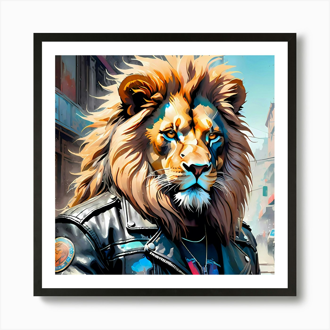 Lion Rocker In The Big City Art Pri Framed Wall Art Poster Canvas Print Picture