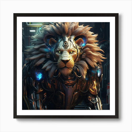 Armadiler Lion Worior Futuristic St Framed Wall Art Poster Canvas Print Picture