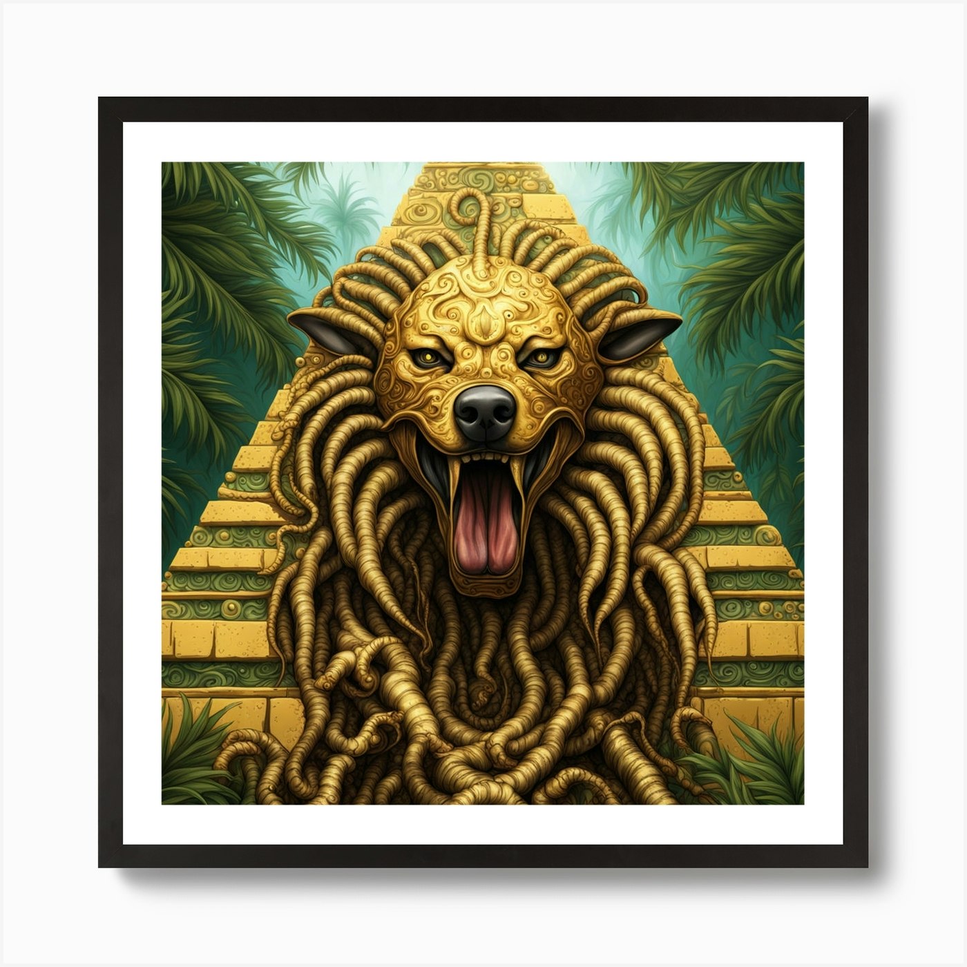 Lion Of Aztec Art Print Framed Wall Art Poster Canvas Print Picture