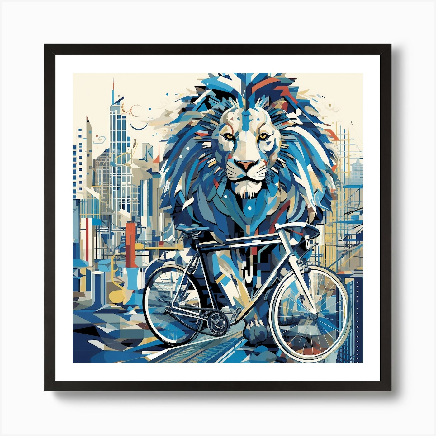 Lion On A Bike 1 Art Print Framed Wall Art Poster Canvas Print Picture