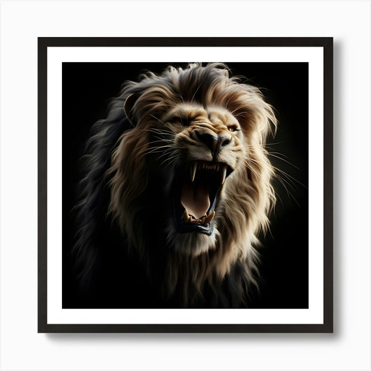 Portrait of Lion Roaring Art Print Framed Wall Art Poster Canvas Print Picture
