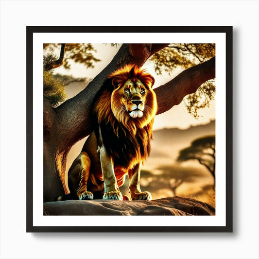 Lion In The Savannah 11 Art Print Framed Wall Art Poster Canvas Print Picture