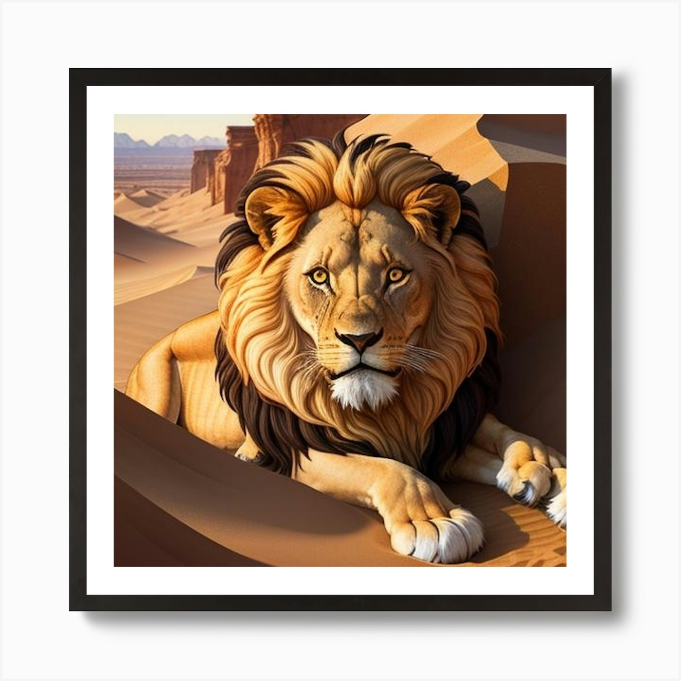 Lion In The Desert 2 Art Print Framed Wall Art Poster Canvas Print Picture