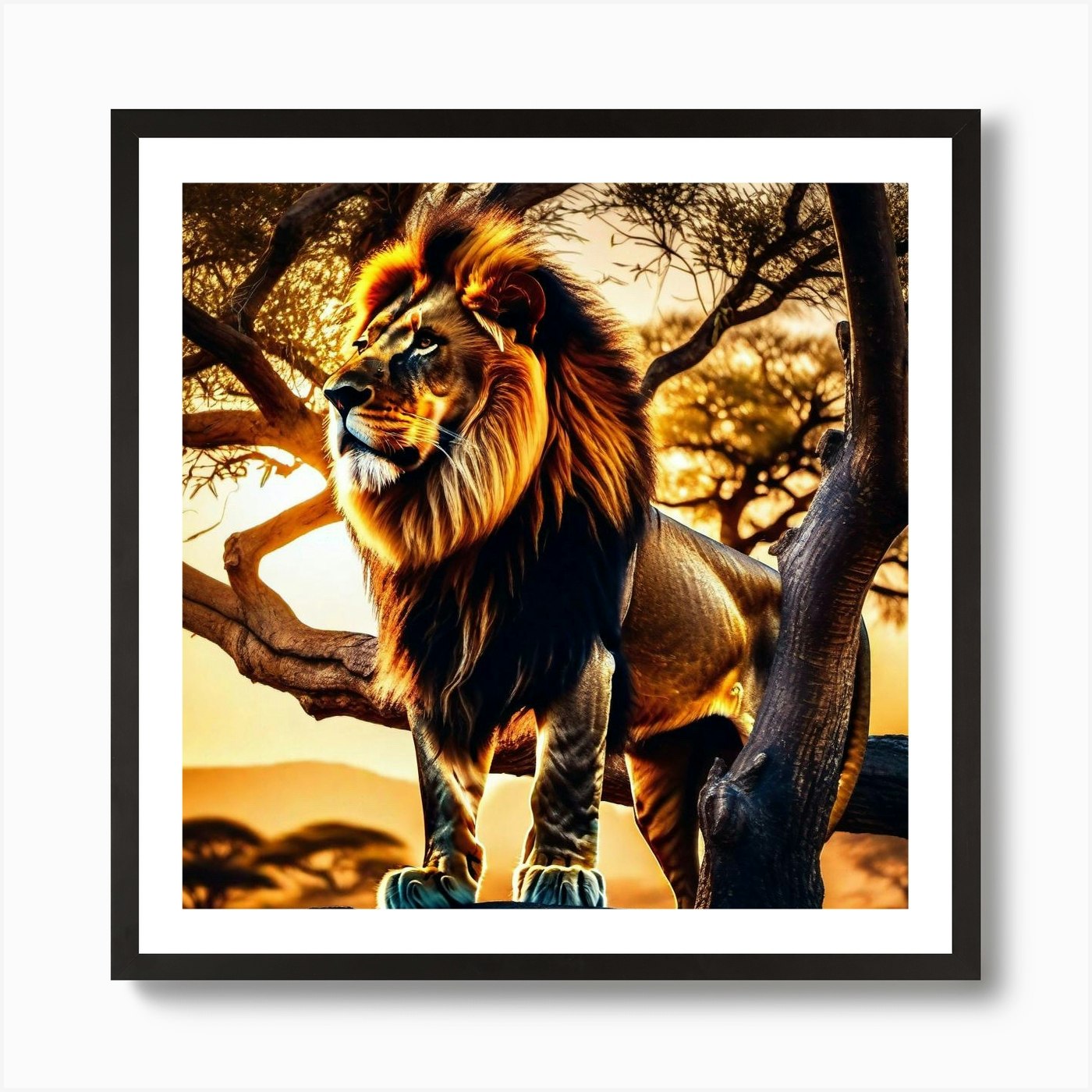 Lion At Sunset 4 Art Print Framed Wall Art Poster Canvas Print Picture