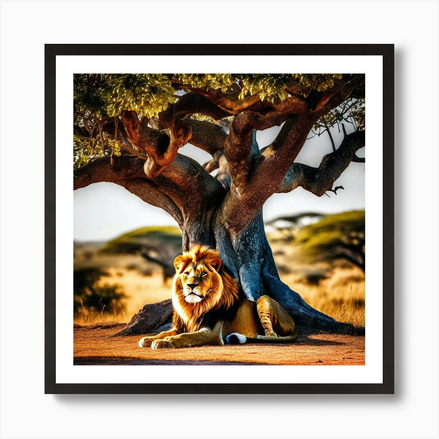Lion Under A Tree 15 Art Print Framed Wall Art Poster Canvas Print Picture