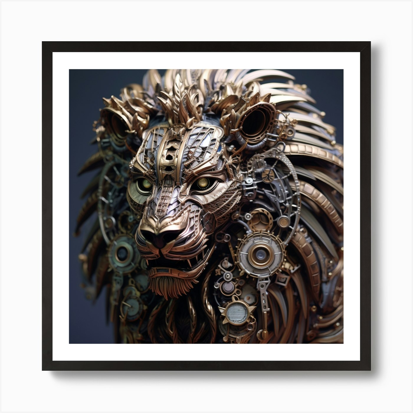 Armadiler Lion Face 3d Made From El Framed Wall Art Poster Canvas Print Picture