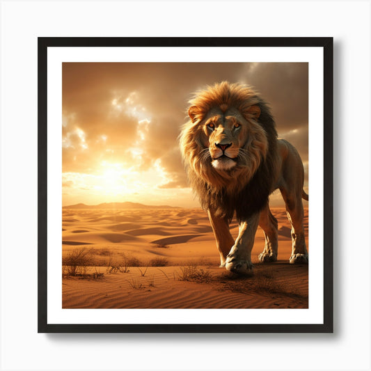 Lion In The Desert 3 Art Print Framed Wall Art Poster Canvas Print Picture