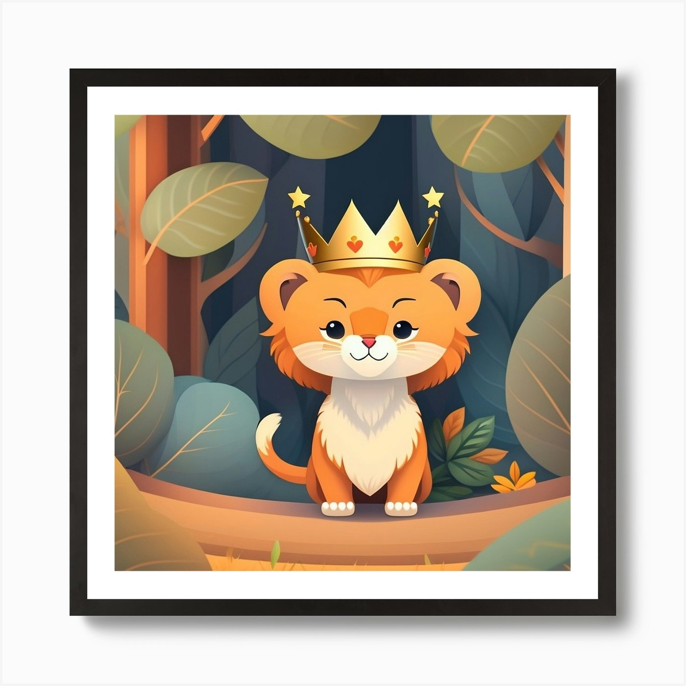 The lion in the forest Art Print Framed Wall Art Poster Canvas Print Picture