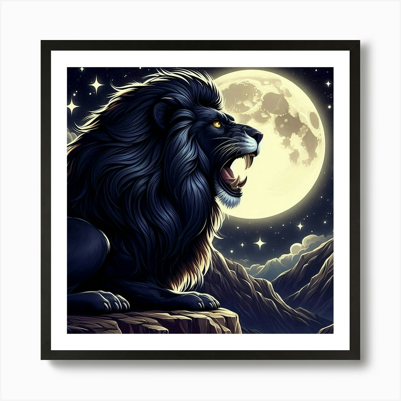 Lion At Night Art Print Framed Wall Art Poster Canvas Print Picture