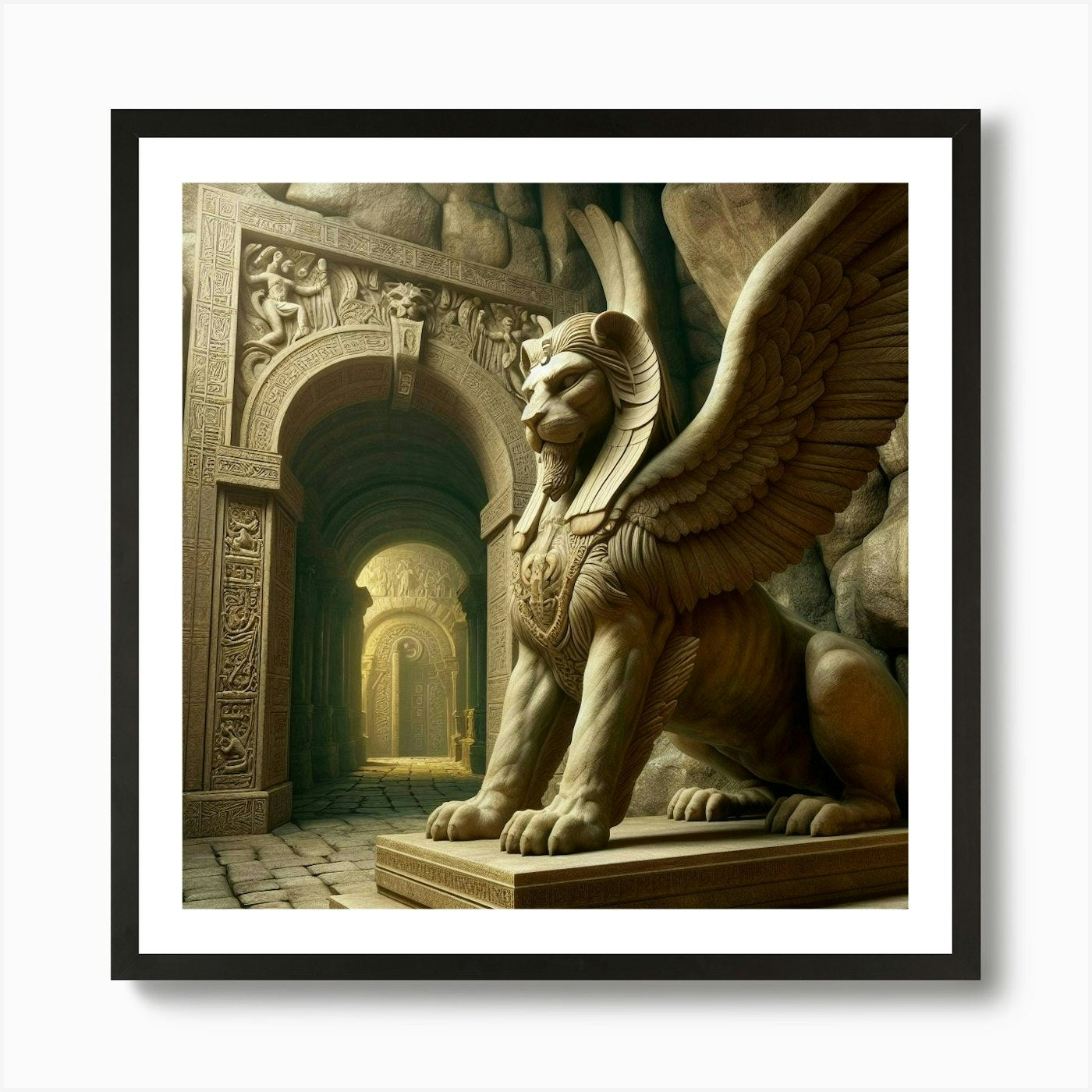 Egyptian Lion Art Print Framed Wall Art Poster Canvas Print Picture
