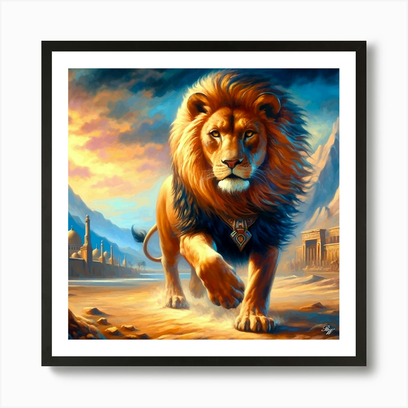 Giant Egyptian Warrior Lion 2 Art P Framed Wall Art Poster Canvas Print Picture