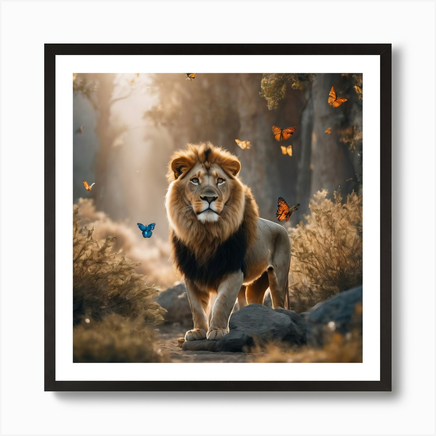 Lion In The Forest Art Print Framed Wall Art Poster Canvas Print Picture