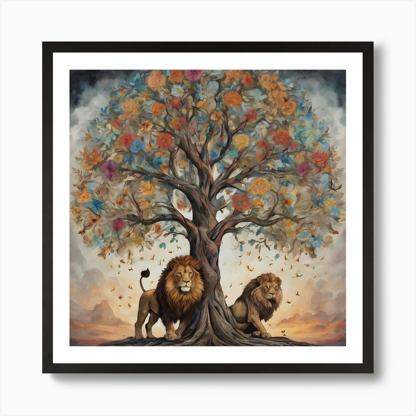 Lions Under The Tree Art Print Framed Wall Art Poster Canvas Print Picture