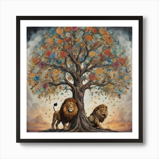 Lions Under The Tree Art Print Framed Wall Art Poster Canvas Print Picture