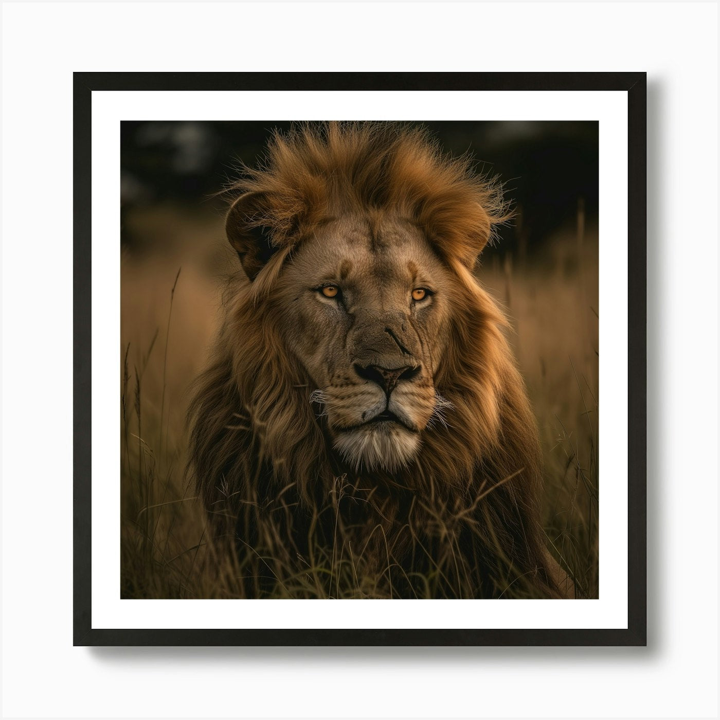 Lion In The Grass Art Print Framed Wall Art Poster Canvas Print Picture