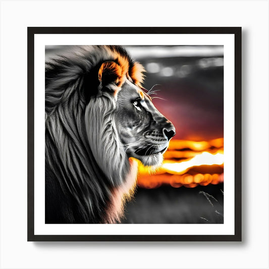 Sunset Lion 2 Art Print Framed Wall Art Poster Canvas Print Picture