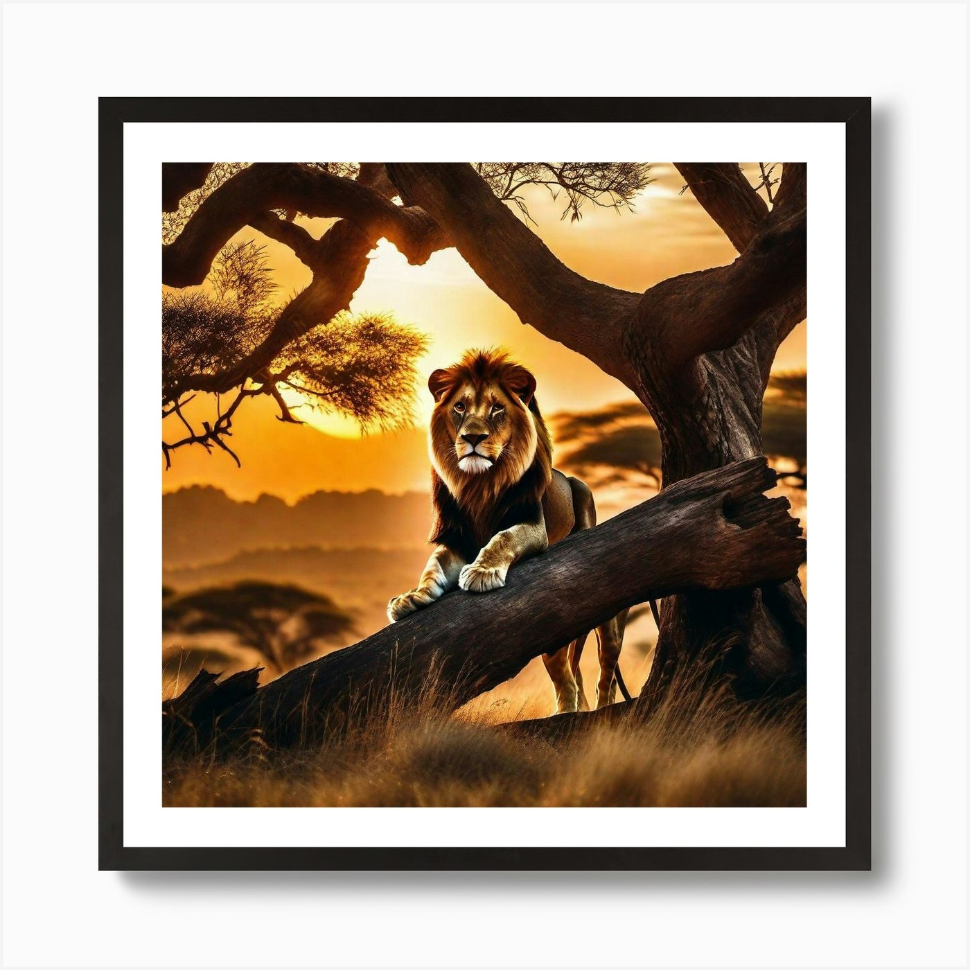 Lion At Sunset 3 Art Print Framed Wall Art Poster Canvas Print Picture