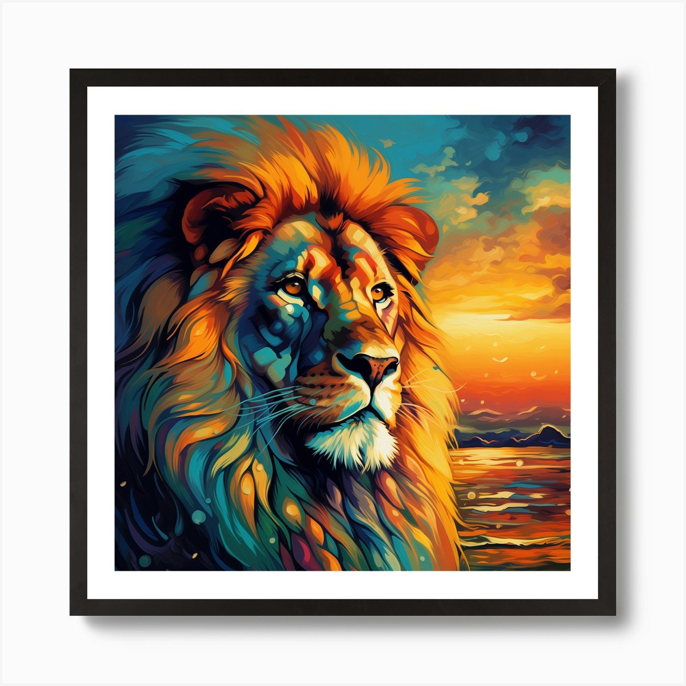 Lion At Sunset 1 Art Print Framed Wall Art Poster Canvas Print Picture