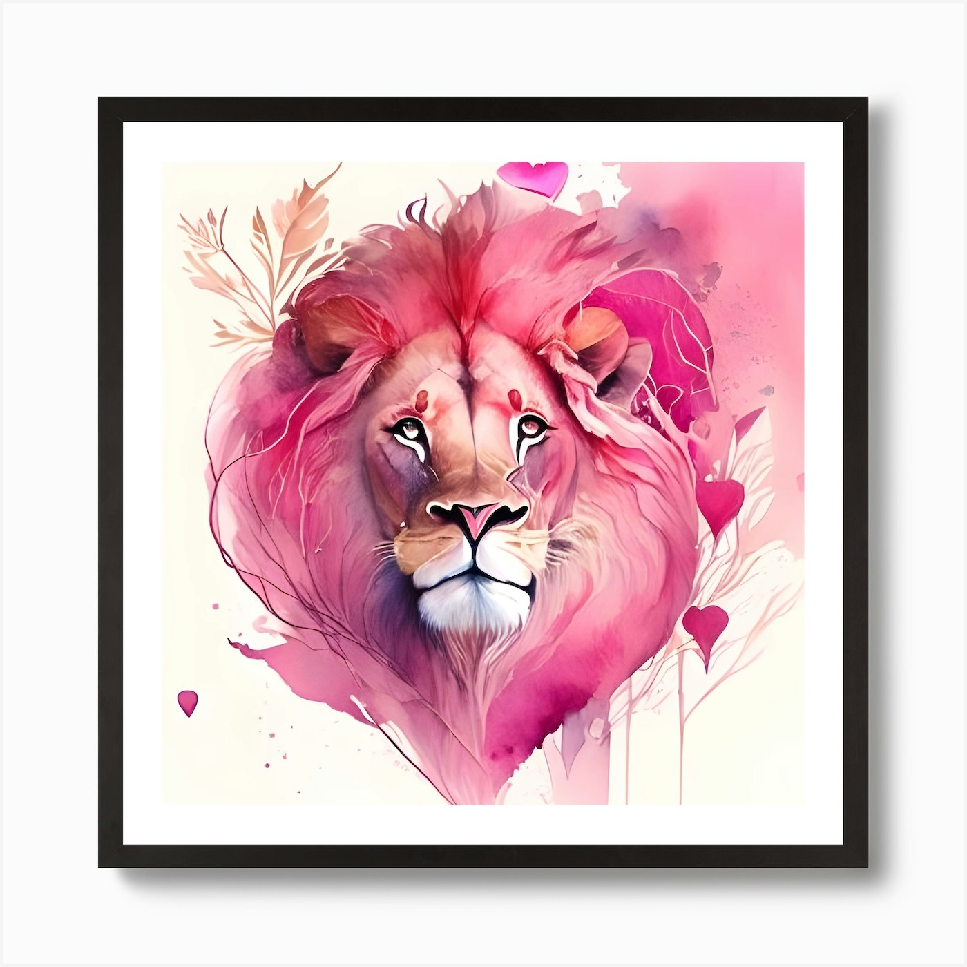 Pink Lion Art Print Framed Wall Art Poster Canvas Print Picture